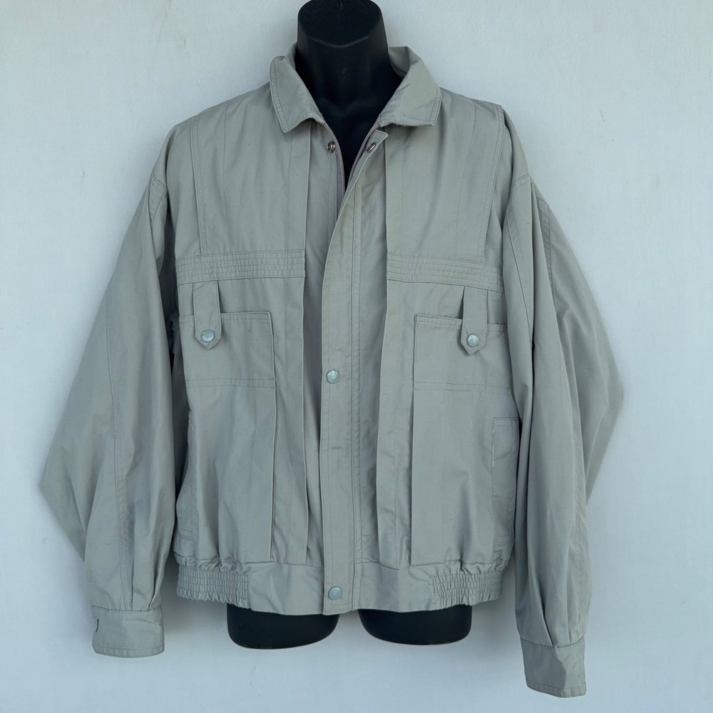 Vtg Alpaca Field Jacket Mens XL‎ Gray Cotton Blend Utility Pockets Bomber Safari